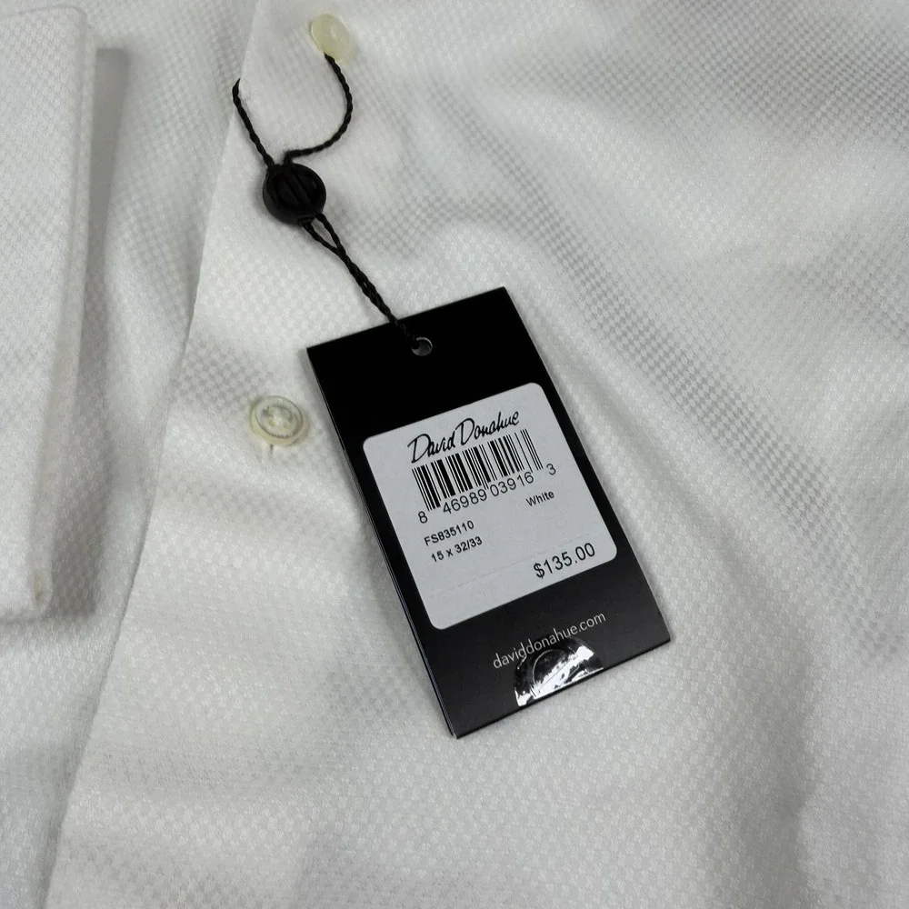 David Donahue Dress Shirt Mens 15 32/33 White Textured French Cuff Cotton NEW